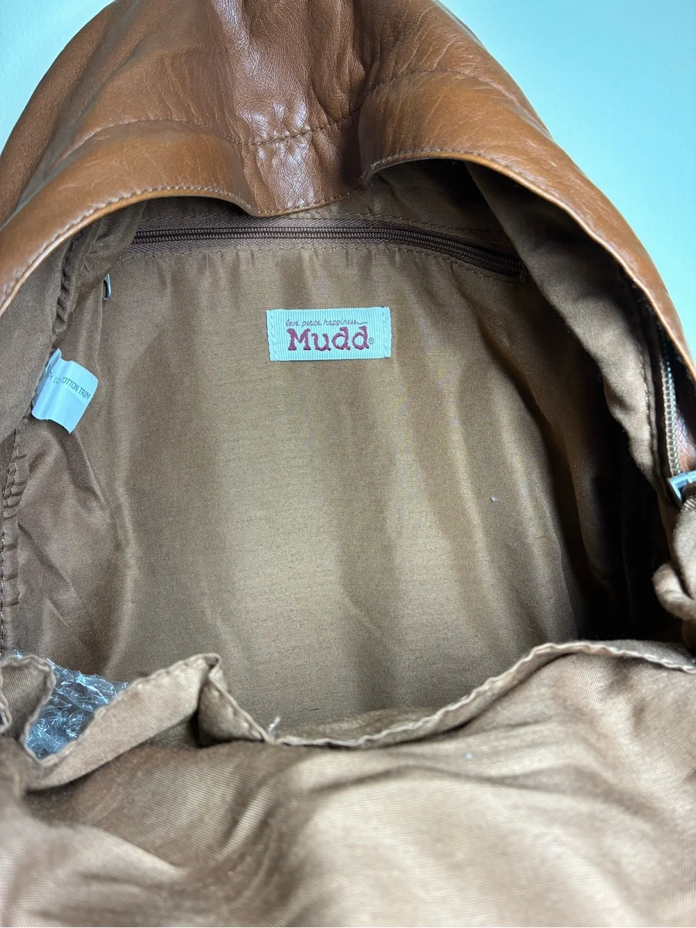 Vintage Y2K Mudd Brown Vegan Leather Fox Patch Backpack Bag Book Bag